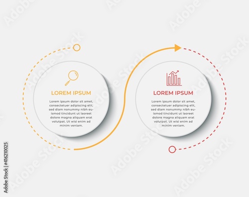 Minimal Business Infographics template. Timeline with 2 steps, options and marketing icons .Vector linear infographic with two circle conected elements. Can be use for presentation.