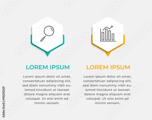 Minimal Business Infographics template. Timeline with 2 steps, options and marketing icons .Vector linear infographic with two circle conected elements. Can be use for presentation.