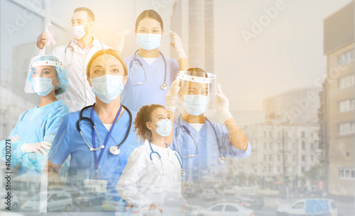 Double exposure of city and different doctors