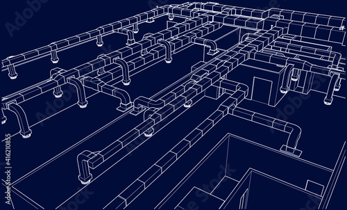 architectural illustration blueprint of HVAC ductwork system in BIM vector photo