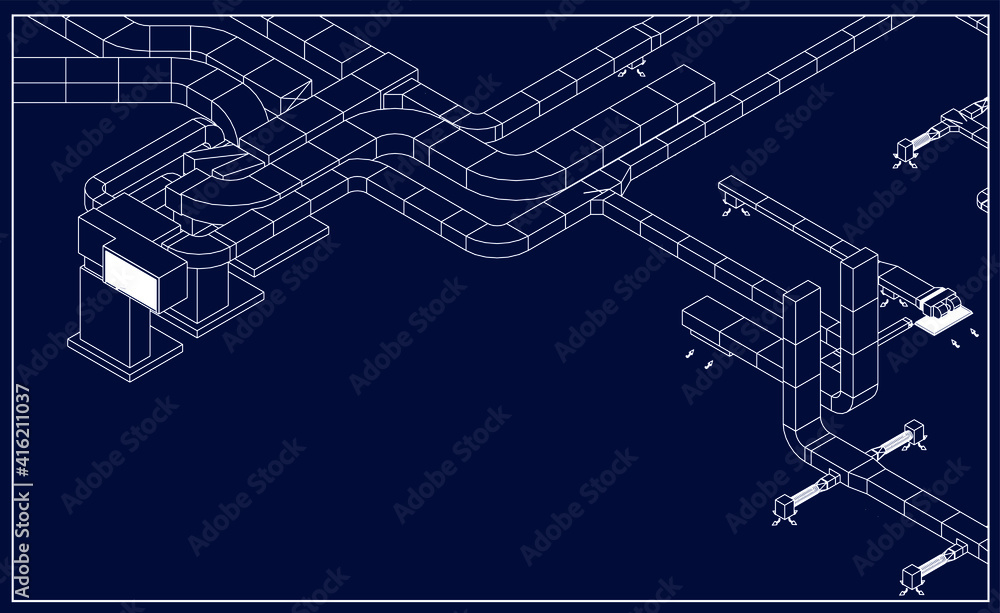 architectural blueprint of HVAC system in BIM vector	