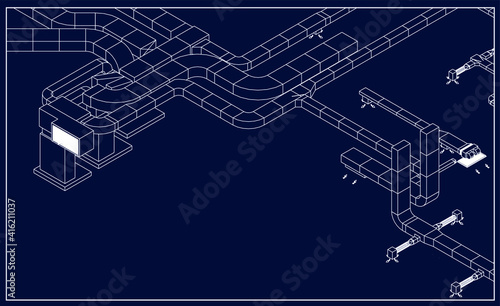 architectural blueprint of HVAC system in BIM vector	