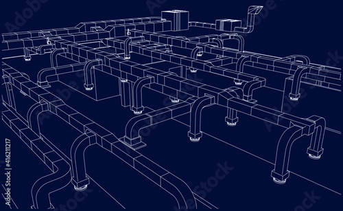 architectural isometric blueprint of HVAC system in BIM vector