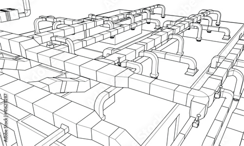 architectural isometric of HVAC system in BIM vector photo