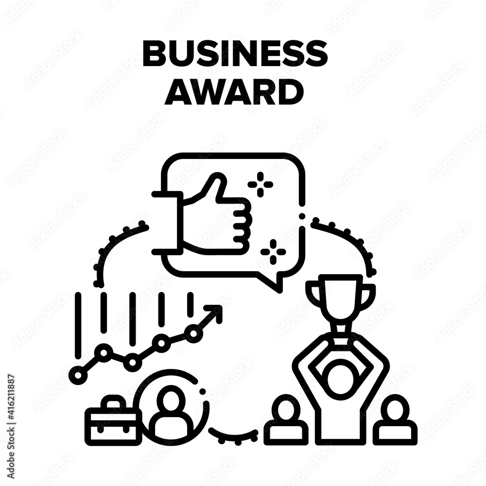 Business Award Vector Icon Concept. Business Award For Success Work Done Or Manager Growth Company Profit, Leadership And Employee Win Prize Of Competition. Awarding Winner Black Illustration