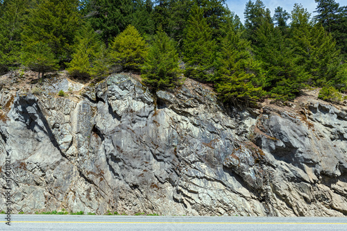 Rocky cliffs at the roadside in British Columbia, Canada