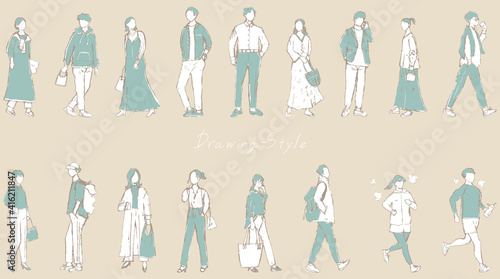 鉛筆描き　若者世代　男女セット