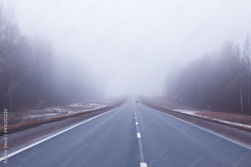 abstract winter road fog snow, landscape view in november transport abstract winter road fog snow, landscape view in november transport