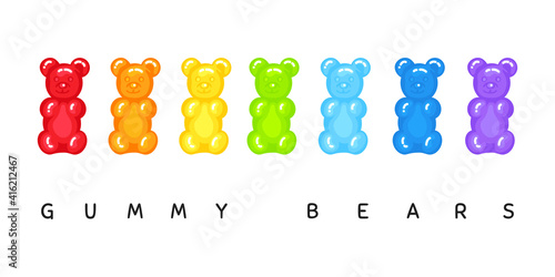 Gummy bear jelly sweet candy set with amazing flavor flat style design vector illustration. Bright colorful jelly delicious sweets collection isolated on white background.