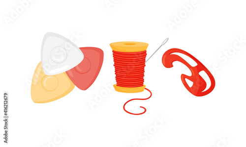 Sewing and Tailoring Accessories with Thread Spool and French Curve Vector Set