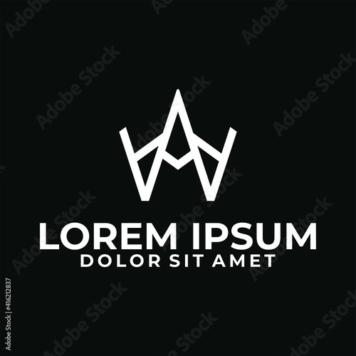 Initial letter AAA, AW or WA logo template with geometric crown illustration in flat design monogram symbol