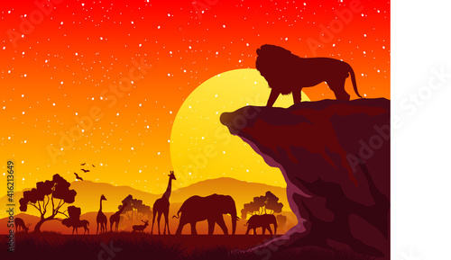 Silhouette sunset of safari 