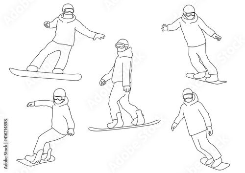 Illustration set of snowboarder (white background, vector, cut out)