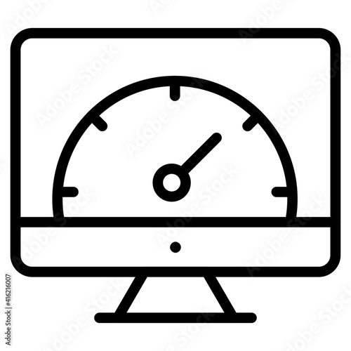 Speedometer inside monitor, concept of internet speed test