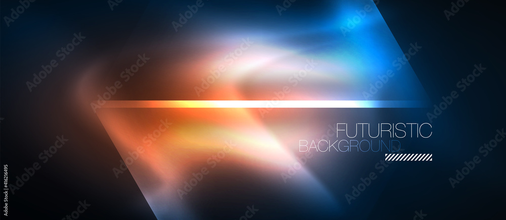 Naklejka premium Neon geometric abstract background. Triangles with color glowing light effects in the dark. Vector illustration for covers, banners, flyers and posters and other