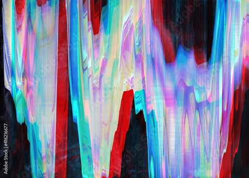 Abstract blue, mint and pink background with interlaced digital glitch and distortion effect. Futuristic cyberpunk design. Retro futurism, webpunk, rave 80s 90s cyberpunk aesthetic techno neon colors