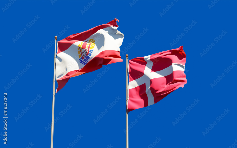 Flags of French Polynesia and Denmark. Flags of French Polynesia and Denmark.