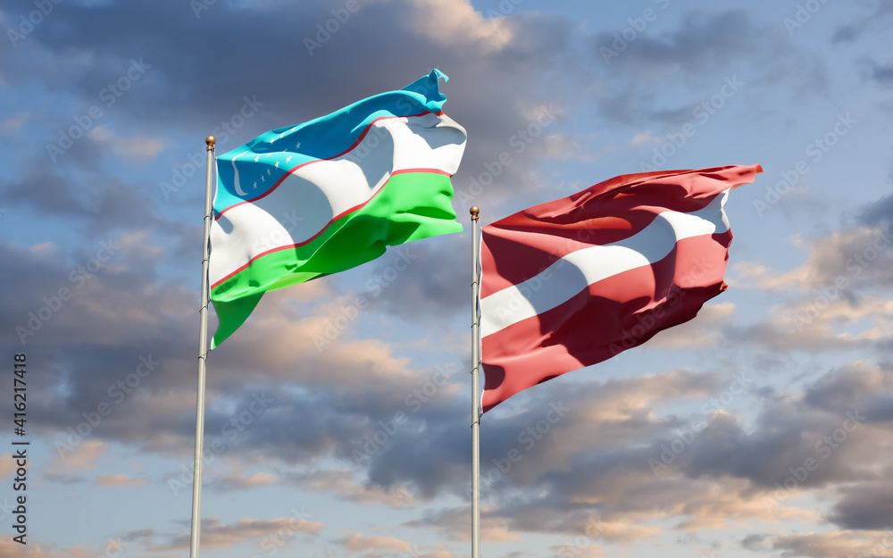 Flags of Uzbekistan and Latvia. Flags of Uzbekistan and Latvia.