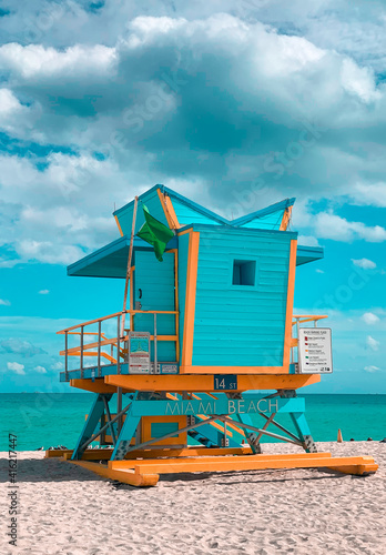 Miami beach house paradise blue yellow life saver hut pastel © Carlos