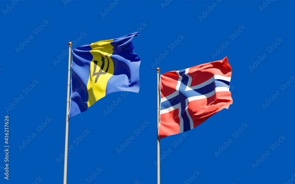 Flags of Norway and Barbados.