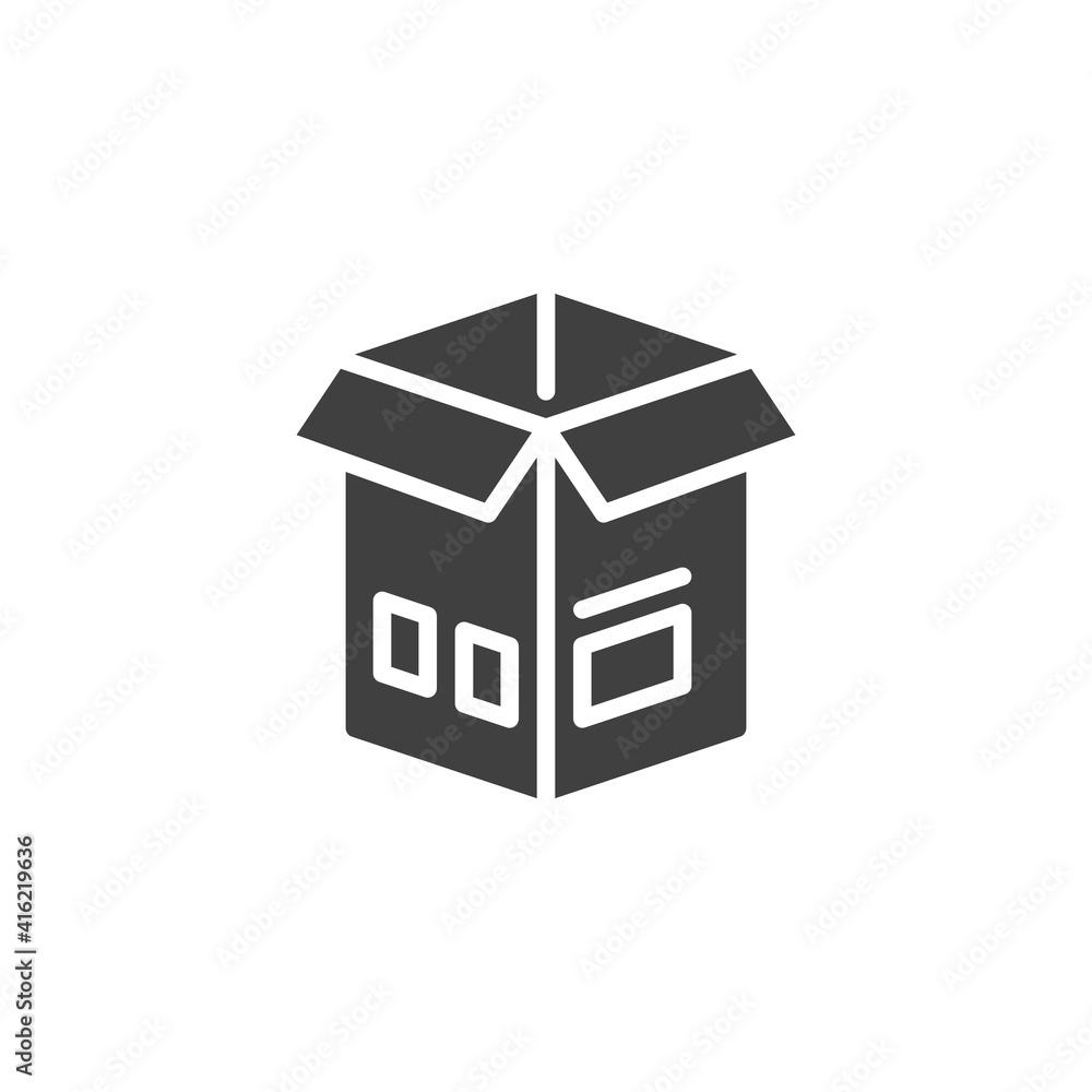Open packaging box vector icon. filled flat sign for mobile concept and web design. Logistics delivery box glyph icon. Outbox symbol, logo illustration. Vector graphics Open packaging box vector icon. filled flat sign for mobile concept and web design. Logistics delivery box glyph icon. Outbox symbol, logo illustration. Vector graphics