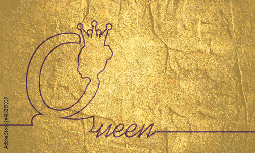 Vintage queen silhouette. Medieval queen profile. Elegant silhouette of a female head. Royal emblem with Q letter. Thin line style