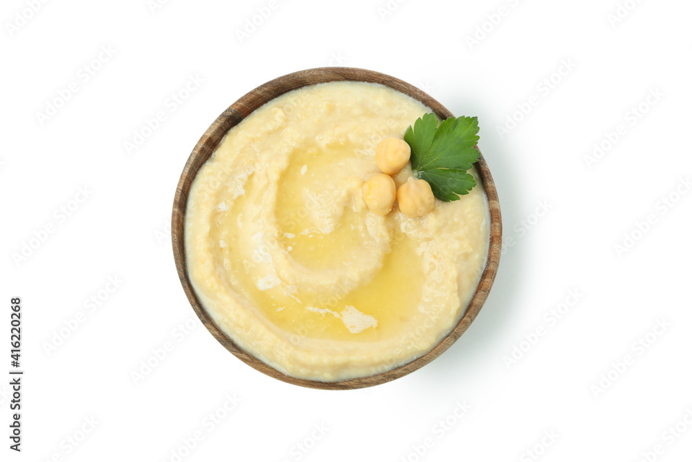 Bowl of fresh hummus isolated on white background Bowl of fresh hummus isolated on white background