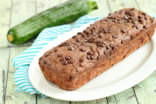 Homemade Zucchini Chocolate Cake with Chocolate Chips 