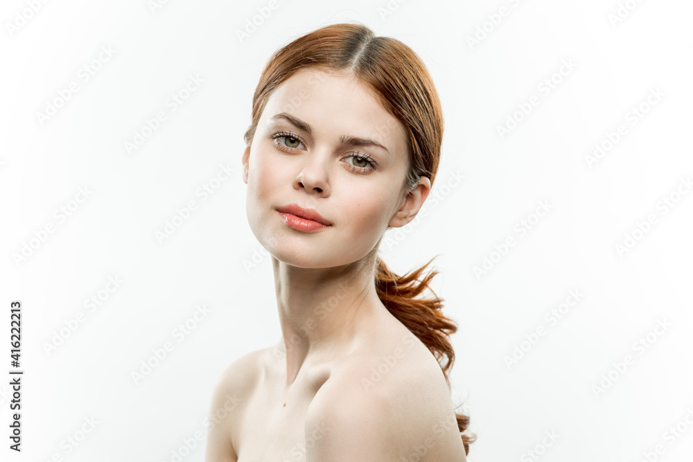 attractive woman naked shoulders cosmetics feminine look attractive woman naked shoulders cosmetics feminine look