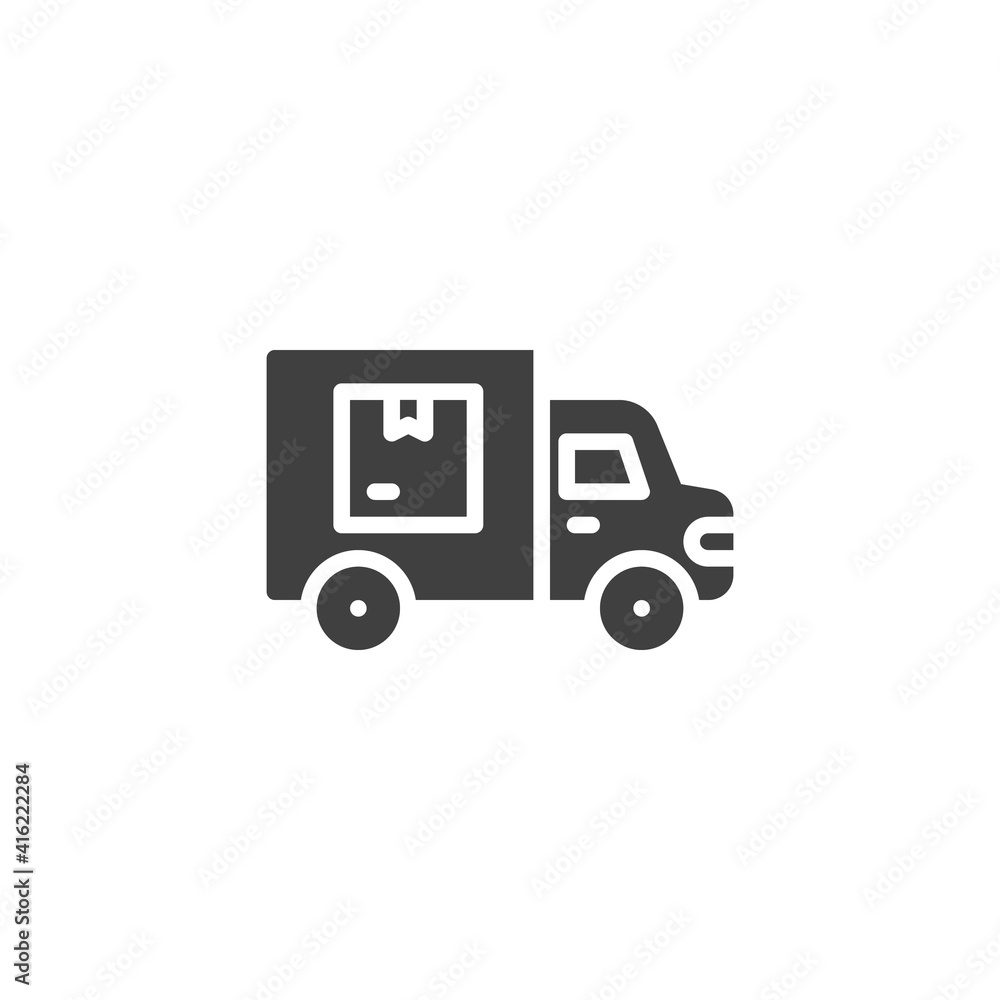 Delivery truck vector icon. filled flat sign for mobile concept and web design. Parcel shipping truck glyph icon. Symbol, logo illustration. Vector graphics