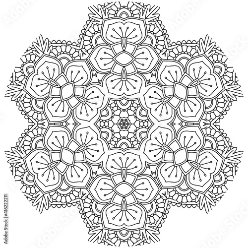 Simple Mandala Shape for Coloring. Vector Mandala. Circular. Flower. Oriental. Coloring Book Page. Outline.
