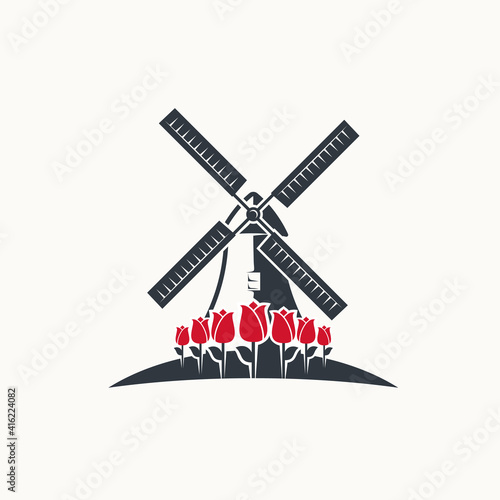 windmill rose illustration logo abstract 