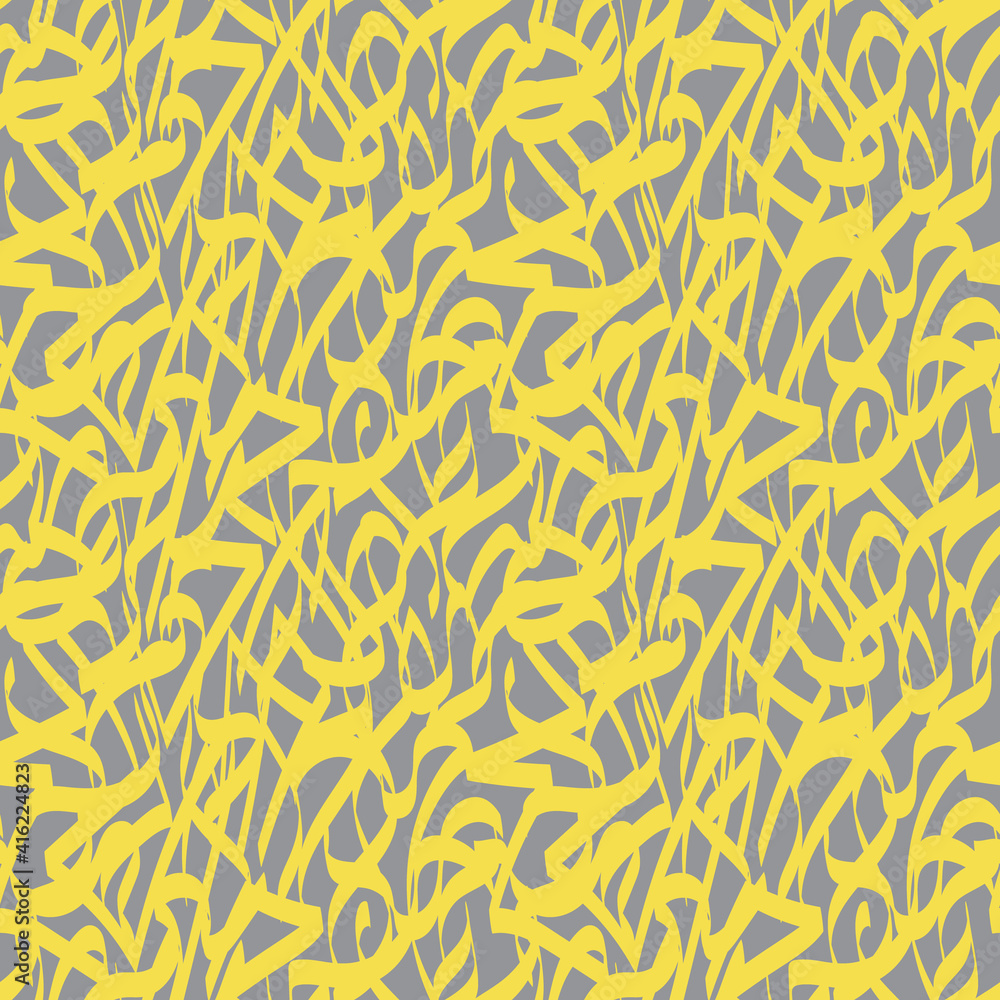 Seamless Vector Abstract pattern ornament in Arabic and Japanese stile like calligraphy. Endless texture for print, Textile, wrapping, wallpaper, website, Banner. Ultimate Gray. Illuminating. Seamless Vector Abstract pattern ornament in Arabic and Japanese stile like calligraphy. Endless texture for print, Textile, wrapping, wallpaper, website, Banner. Ultimate Gray. Illuminating.