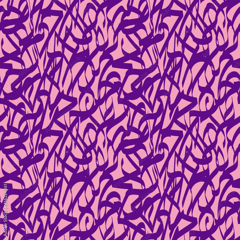 Seamless Vector Abstract pattern ornament in Arabic and Japanese stile like calligraphy. Endless texture for print, Textile, wrapping, wallpaper, website, Banner. Pink. Purple. Seamless Vector Abstract pattern ornament in Arabic and Japanese stile like calligraphy. Endless texture for print, Textile, wrapping, wallpaper, website, Banner. Pink. Purple.
