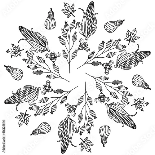 Simple Mandala Shape for Coloring. Vector Mandala. Circular. Flower. Oriental. Coloring Book Page. Outline.
