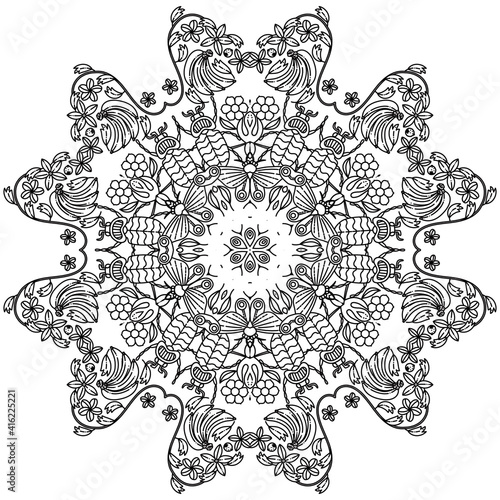 Simple Mandala Shape for Coloring. Vector Mandala. Circular. Flower. Oriental. Coloring Book Page. Outline.

