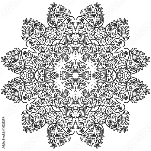 Simple Mandala Shape for Coloring. Vector Mandala. Circular. Flower. Oriental. Coloring Book Page. Outline.
