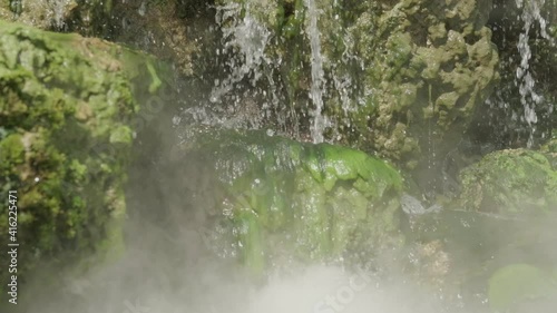 The nature of hot spring water fall in the deep forest