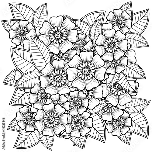 . Mehndi flower for henna  mehndi  tattoo  decoration. decorative ornament in ethnic oriental style. doodle ornament. outline hand draw illustration. coloring book page.