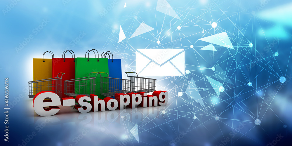 3d illustration Shopping Cart with internet shopping

