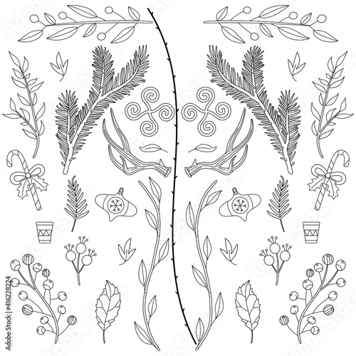 Beautiful Mandala Shape for Coloring. Vector Mandala. Christmas. Oriental. Book Page. Lines
