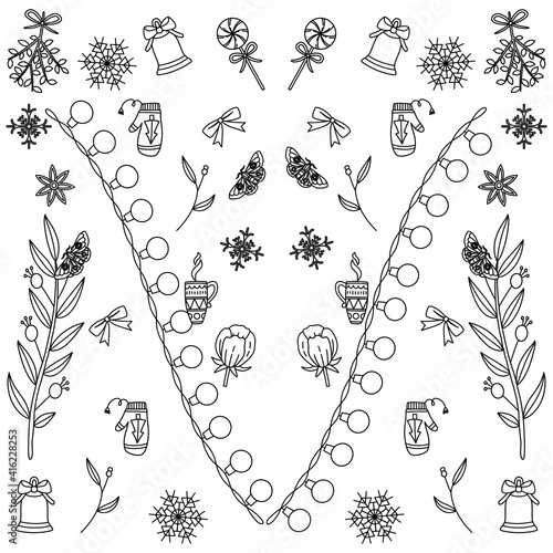 Beautiful Mandala Shape for Coloring. Vector Mandala. Christmas. Oriental. Book Page. Lines
