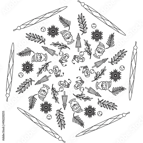 Beautiful Mandala Shape for Coloring. Vector Mandala. Christmas. Oriental. Book Page. Lines
