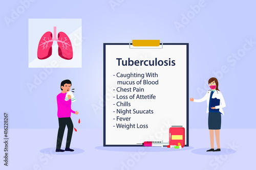 Tuberculosis vector concept: Female doctor showing tuberculosis symptoms to her young patient 