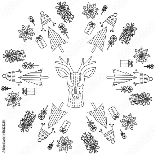 Beautiful Mandala Shape for Coloring. Vector Mandala. Christmas. Oriental. Book Page. Lines
