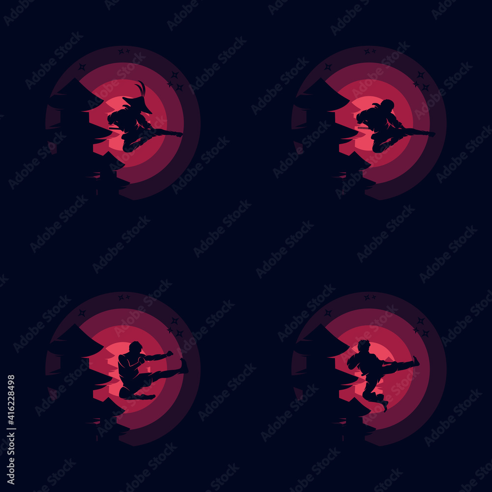 Set of Ninja Silhouette vector illustration