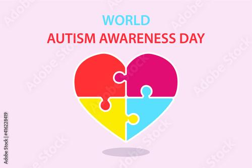 Autism vector concept: Heart puzzle with world autism awareness day text 
