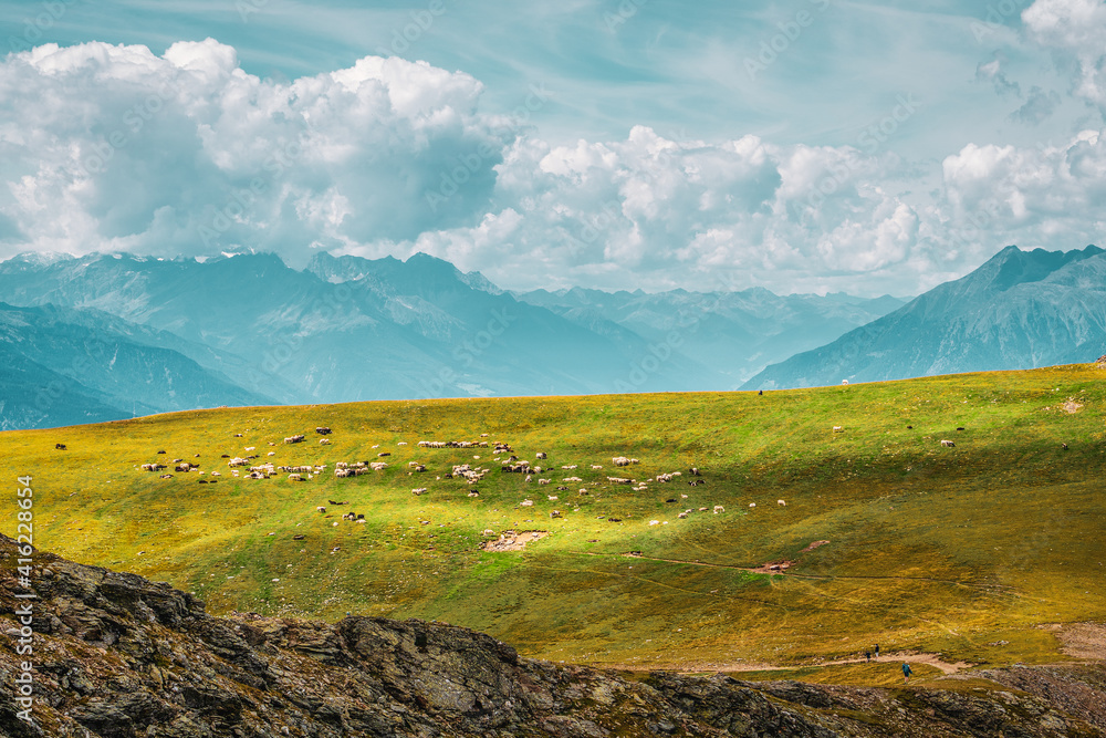 Naklejka premium panoramic view of the Dolomites with beautiful weather clouds , Italy.