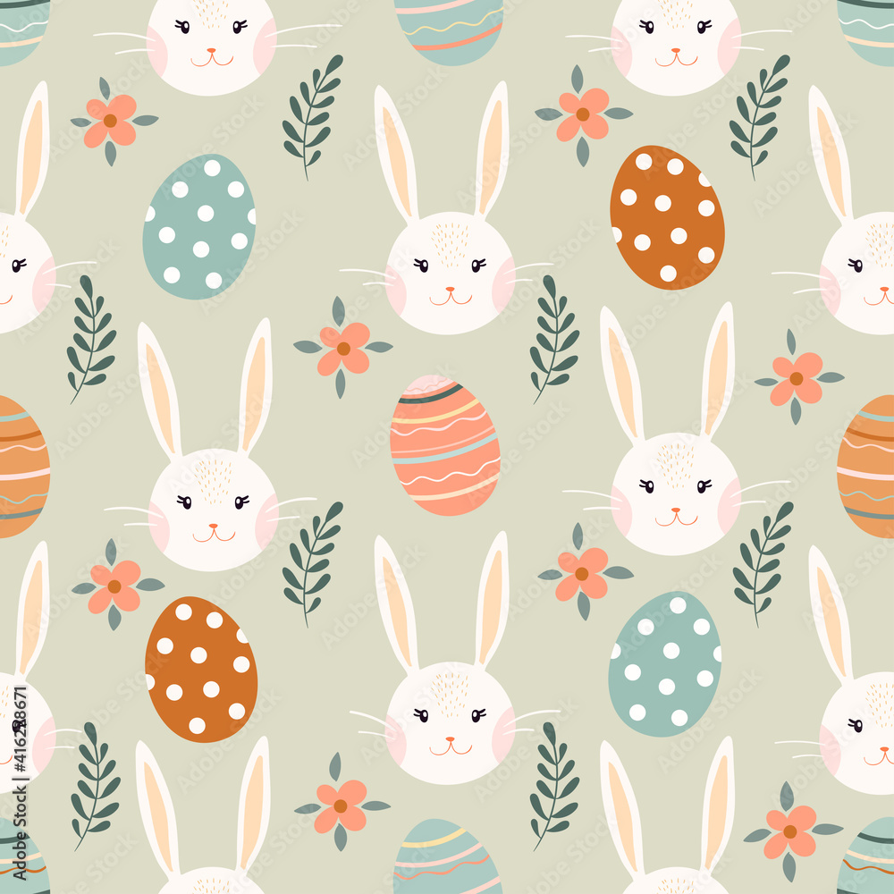 Seamless pattern with Easter rabbits and eggs Seamless pattern with Easter rabbits and eggs