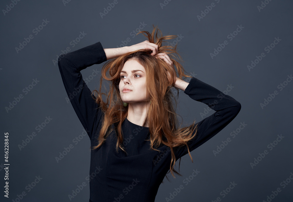 Beautiful woman elegant style hairstyle fashion glamor dark dress Beautiful woman elegant style hairstyle fashion glamor dark dress